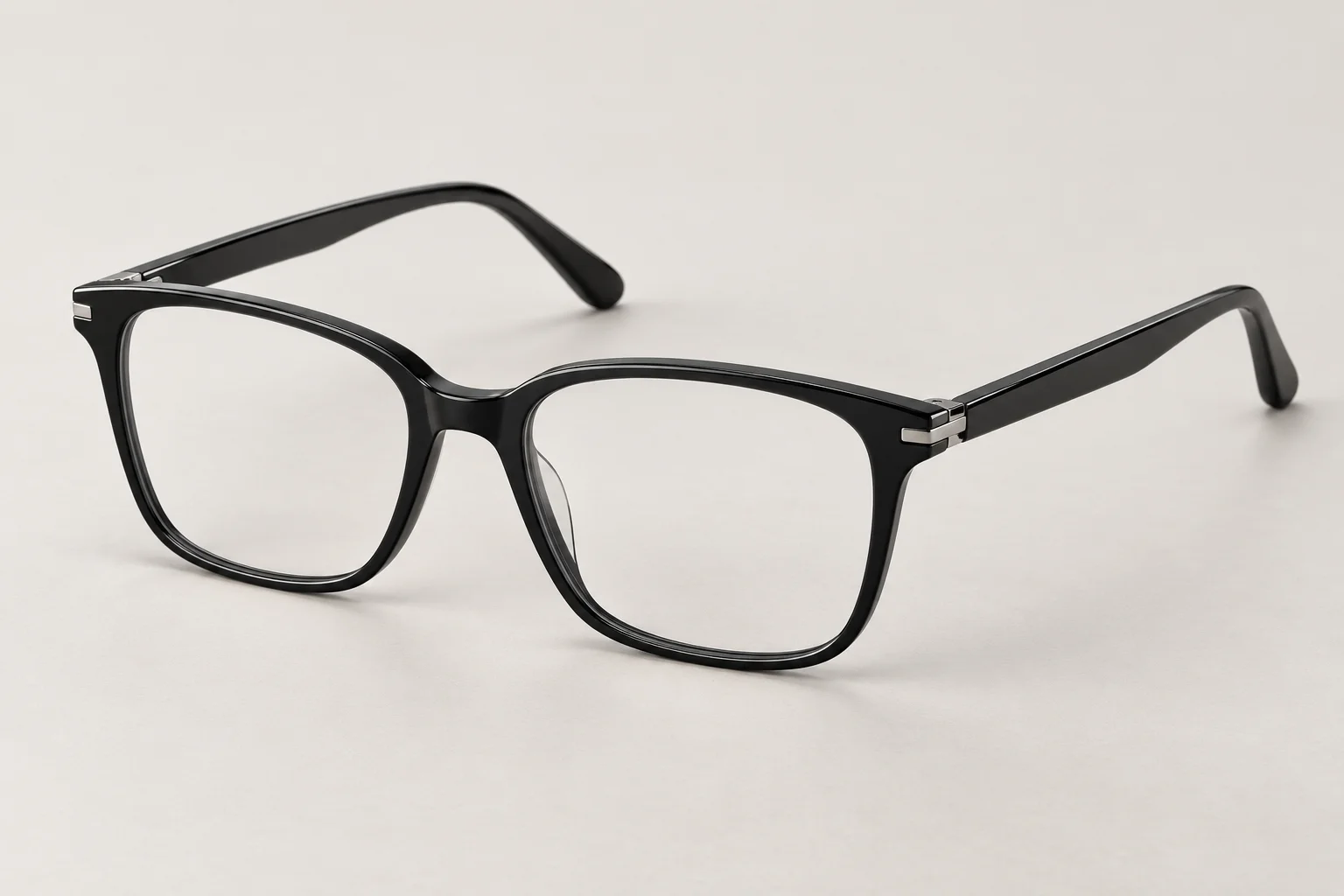 Forma, sculpted black square prescription glasses with clear lenses